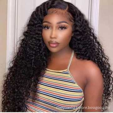 Wholesale 100% Virgin Human Hair 26 30 Inch Deep Wave Hd Transparent Lace Frontal Wig 180 Density 13X6 Deep Wave Lace Front Wig